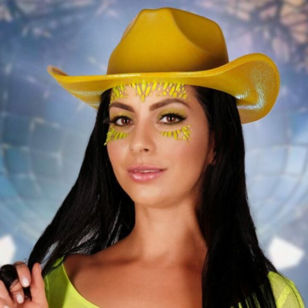 Womens Yellow Genuine Western Style Cowboy Rave Festival Party Hat